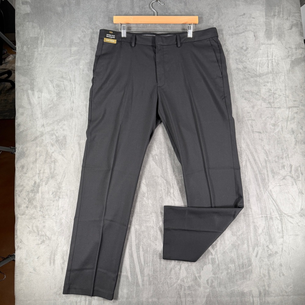 $90 NEW Haggar Black Label Mens 38x32 Straight Fit Flex Waist Dress Pants Black